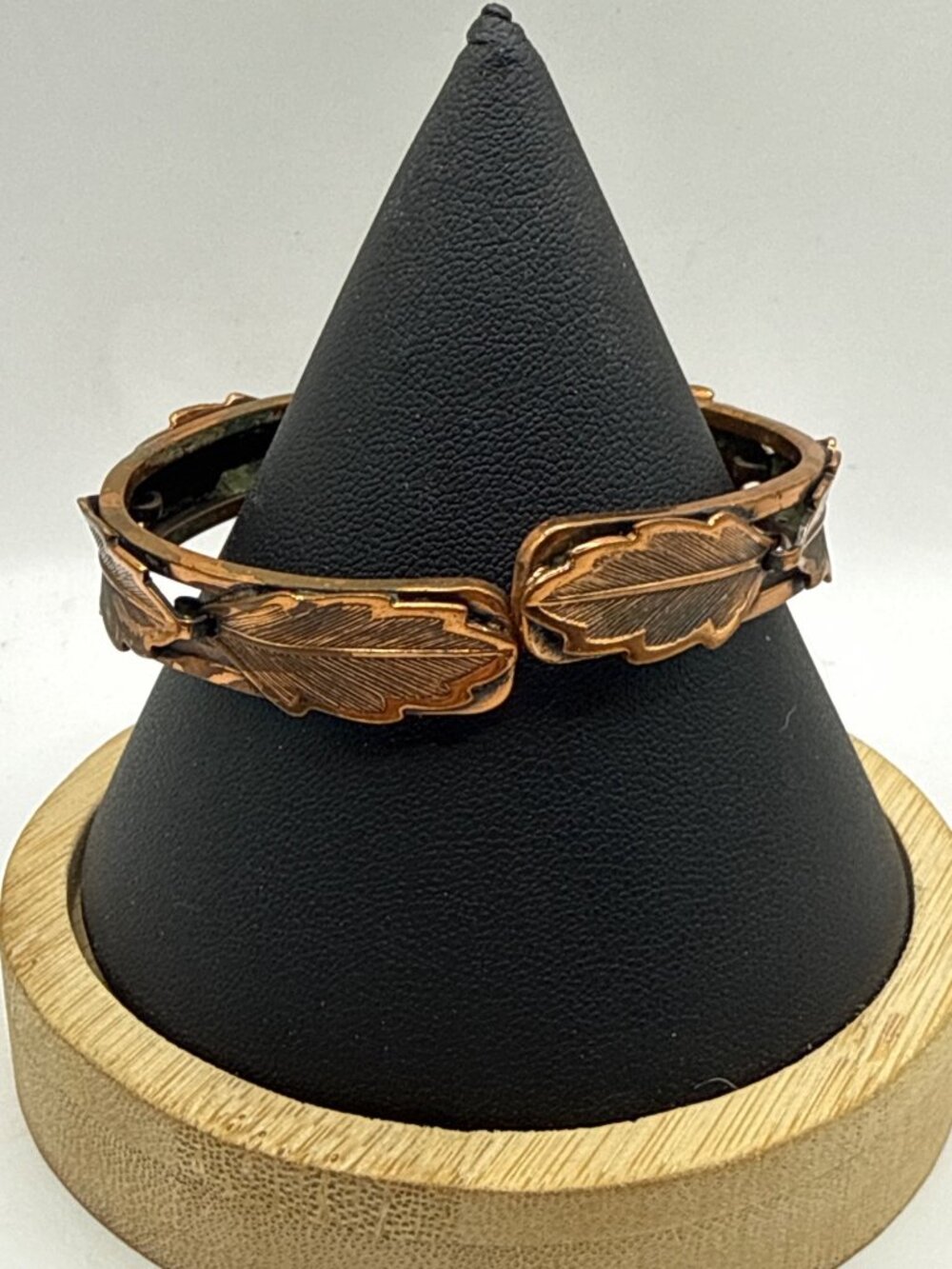 Vtg Bell Trading Post Copper Oak Leaf Clamper Bracelet Mid Century Boho Cottage